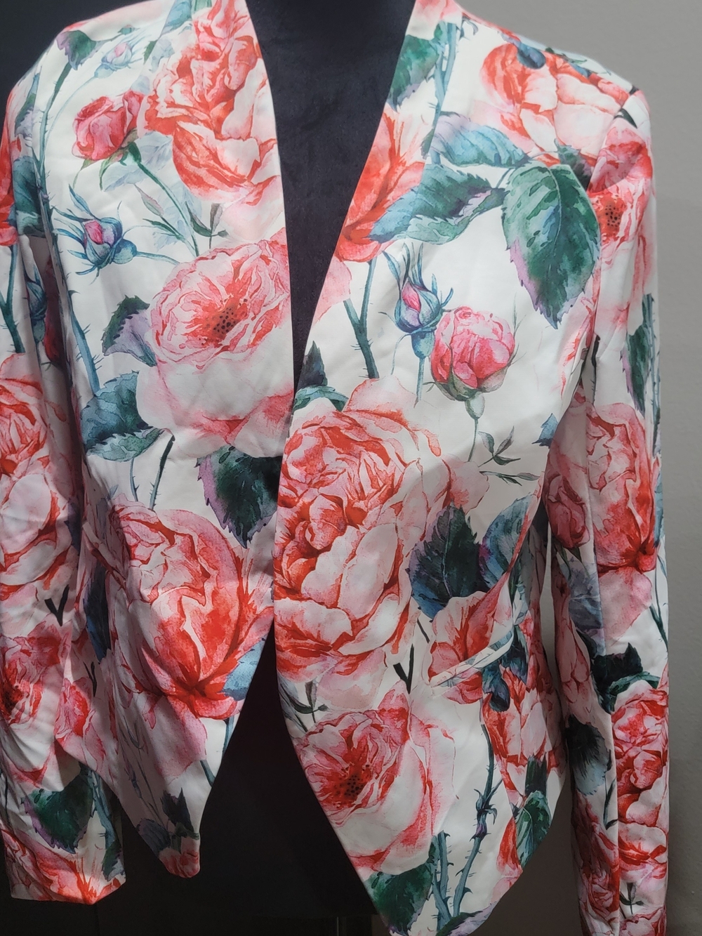 Floral White and Pink Coral Women’s Blazer Jacket